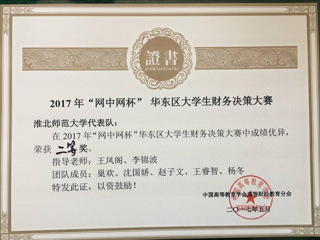 best365学生在2017年“网中网杯”大学生财务决策大赛华东区决赛中荣获佳绩