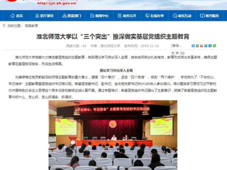 《安徽教育网》报道best365以“三个突出”推深做实基层党组织主题教育