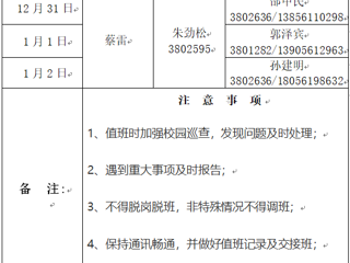 best365中国官方网站（滨湖校区）后勤服务与管理处 2023年元旦假期值班表